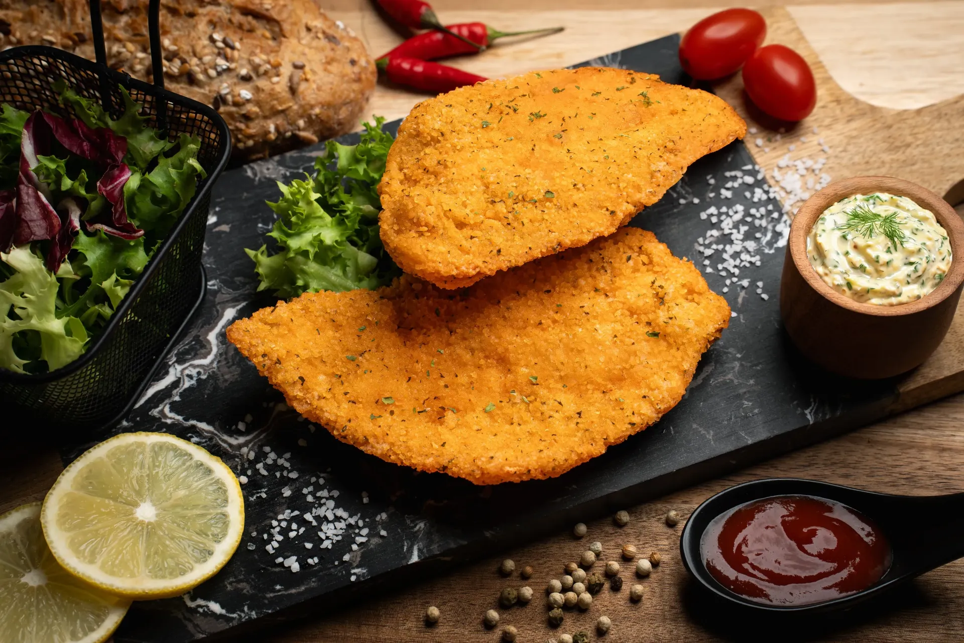 [010012] Milanesa de pollo con patatas